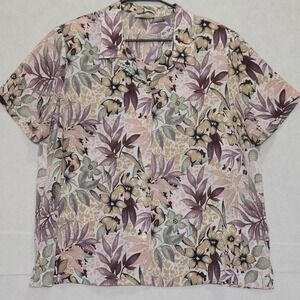 Blair Women XLG Floral Print Short Sleeve Button Up Shirt Top Made in Guatemala